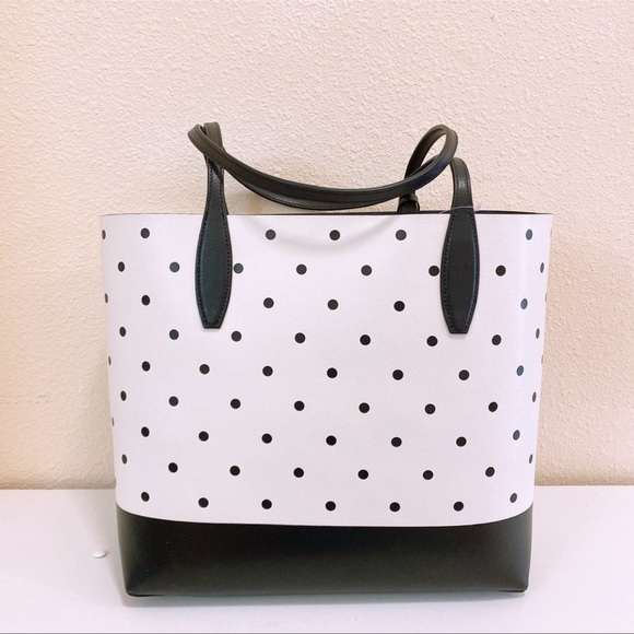 KATE SPADE X DISNEY MINNIE MOUSE & FIGARO WHITE POLKA DOT LEATHER TOTE HANDBAG - Picture 3 of 5